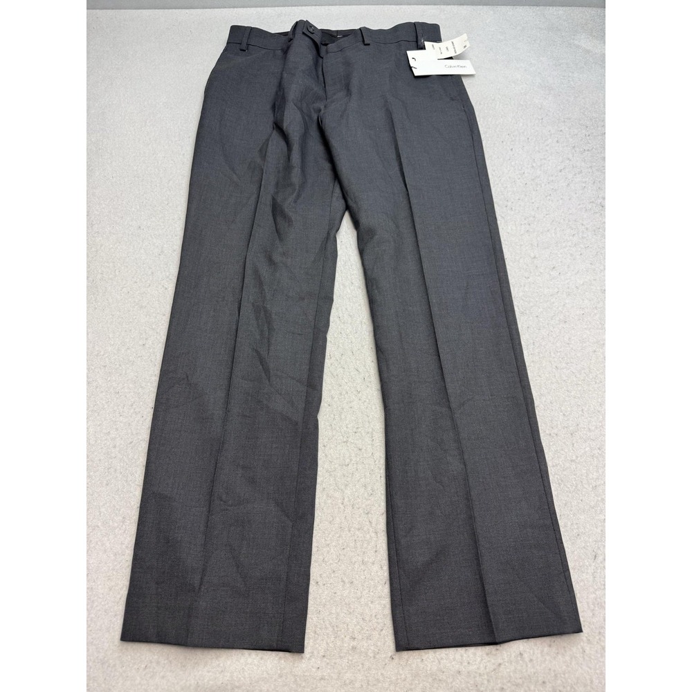 Calvin Klein Pants Mens 35x30 Gray Slim Fit Stretch Dress Flat Front Trousers